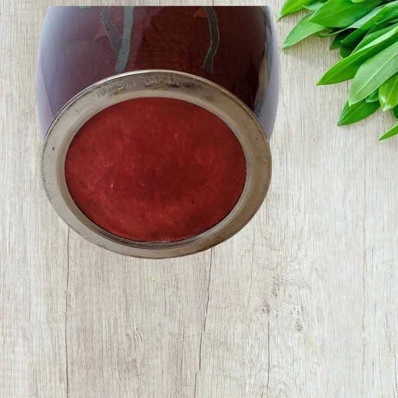 JAPANESE cloisonne vase with crimson rose lovely red - Picture 8 of 10